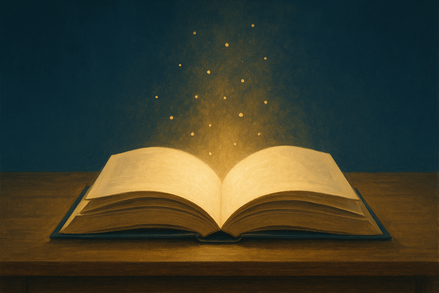 Libro abierto con luz cálida elevándose de sus páginas, símbolo del conocimiento en UCA Guadalupe